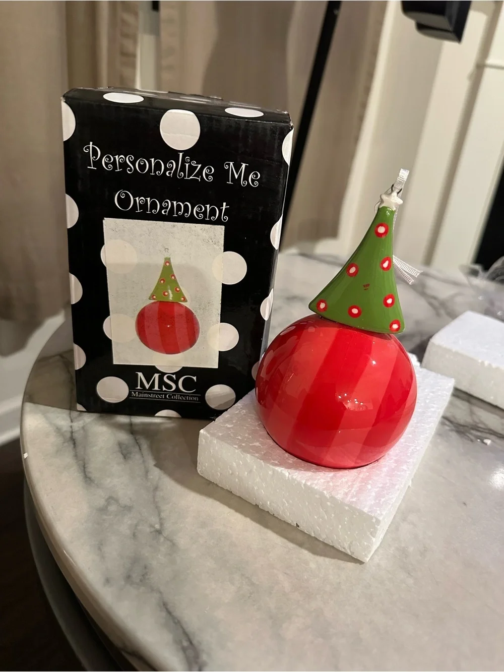 MSC Red Ceramic Holiday Ornament with Green Tree Top